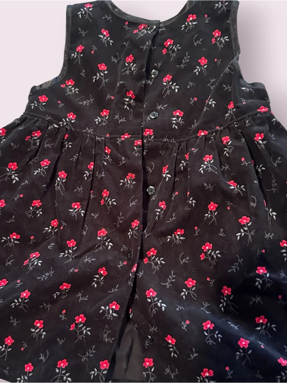 Vintage Toddler OshKosh B'gosh Black Red Floral Print Velvet Dress Size 3T